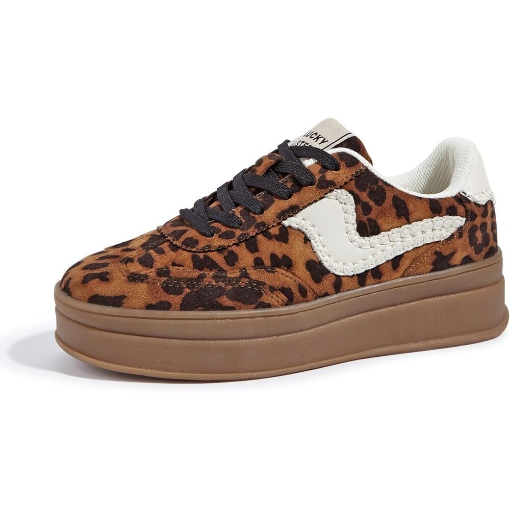 Women Platform Leopard Sneaker Thick Sole Suede Leather Low Top Walking Shoes